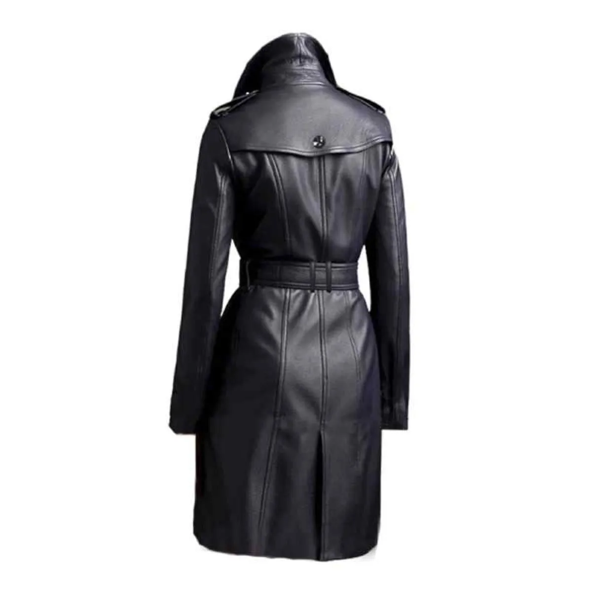 Women's Coat Leather Steampunk Goth Black Long Jacket Women Motorcycle (T10)