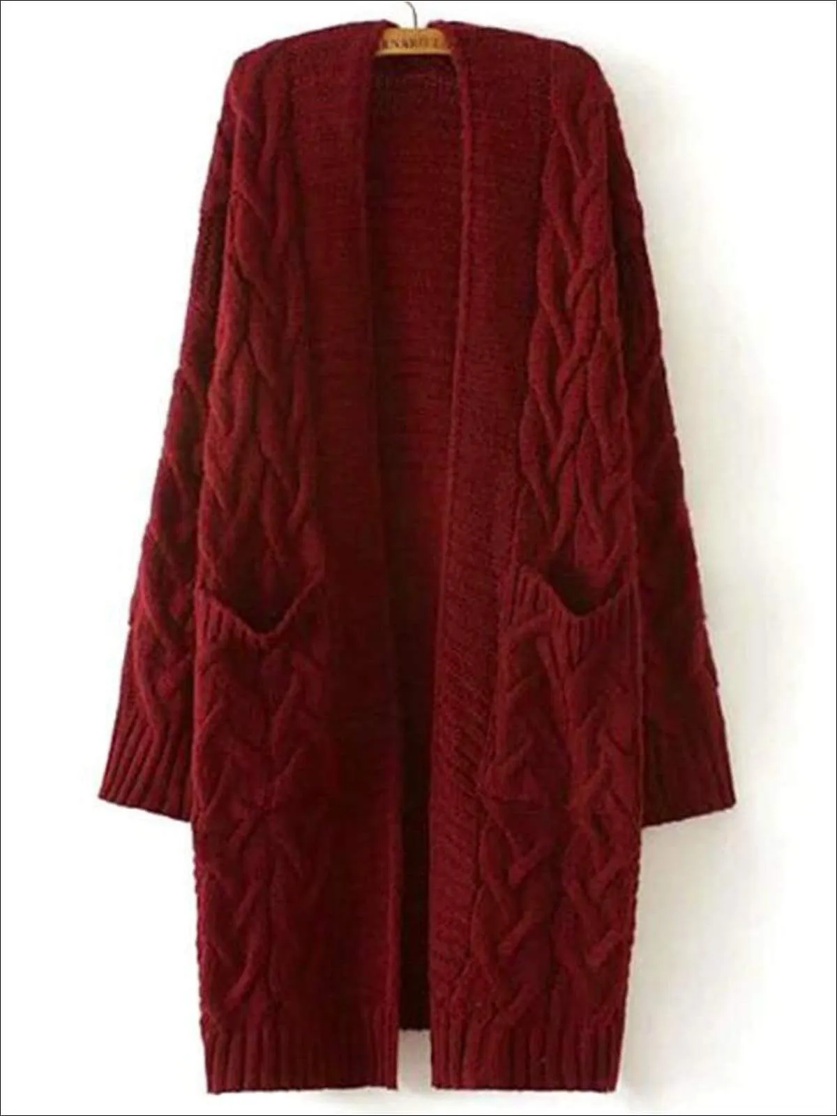 Women's Over-Sized Cable Knit Fall Cardigan with Side Pockets
