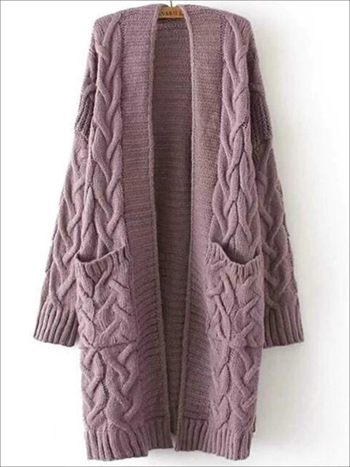 Women's Over-Sized Cable Knit Fall Cardigan with Side Pockets