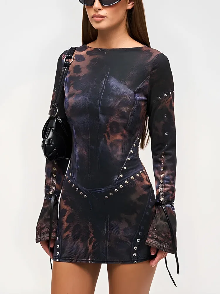 Y2K Leopard Rave Mini Dress