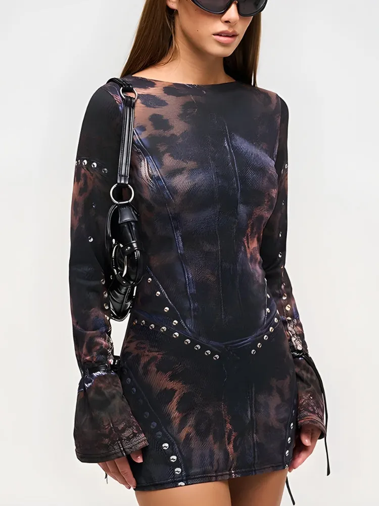 Y2K Leopard Rave Mini Dress
