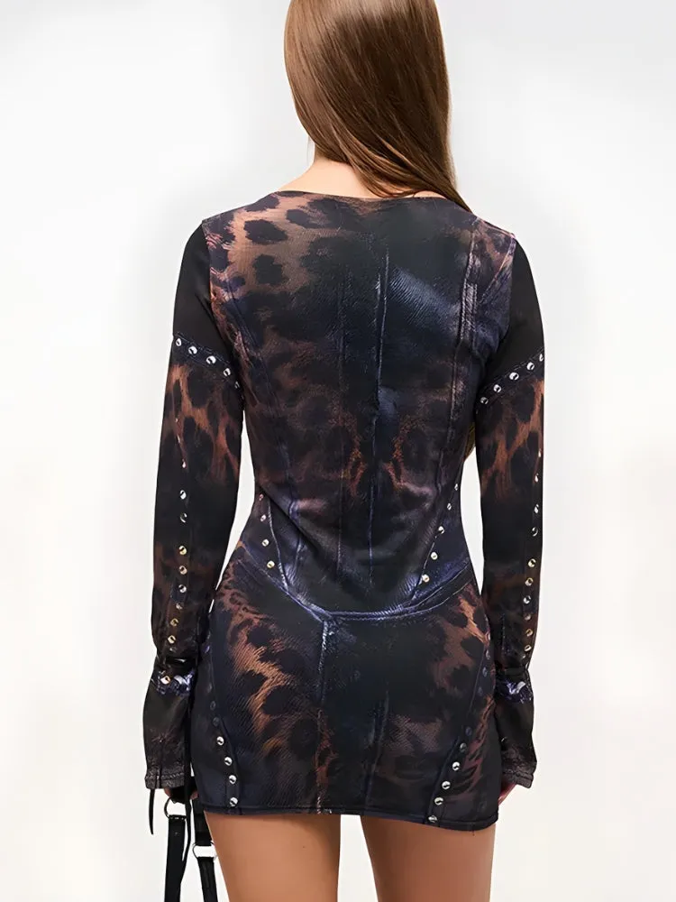 Y2K Leopard Rave Mini Dress