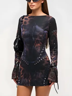 Y2K Leopard Rave Mini Dress
