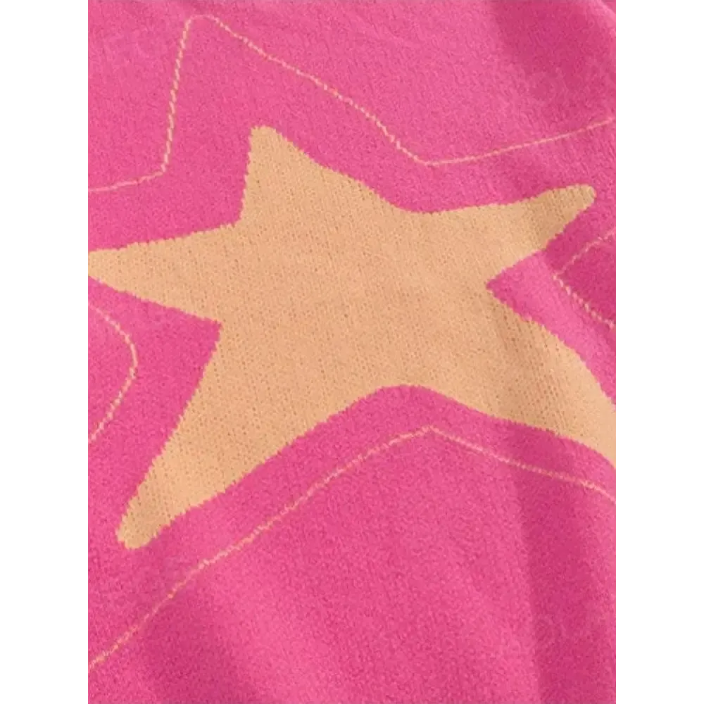 Y2K Pink Sweater with Distressed Details and Star Prints