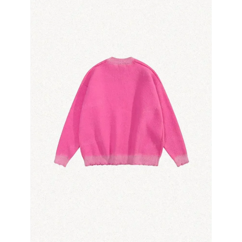 Y2K Pink Sweater with Distressed Details and Star Prints