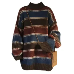 Y2K Primary Colors Aesthetic Striped Sweater for Warmth and Style