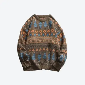 Y2K Vintage Animal Jacquard Unisex Sweater for Fall and Winter