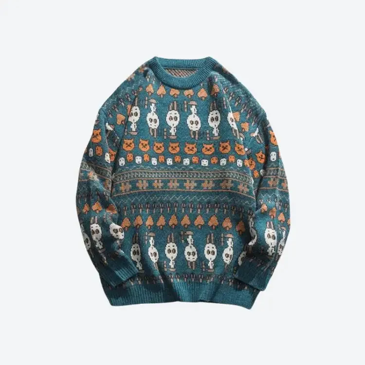 Y2K Vintage Animal Jacquard Unisex Sweater for Fall and Winter