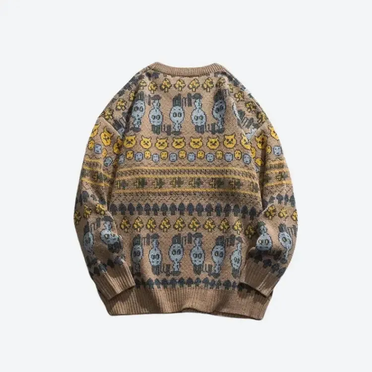 Y2K Vintage Animal Jacquard Unisex Sweater for Fall and Winter