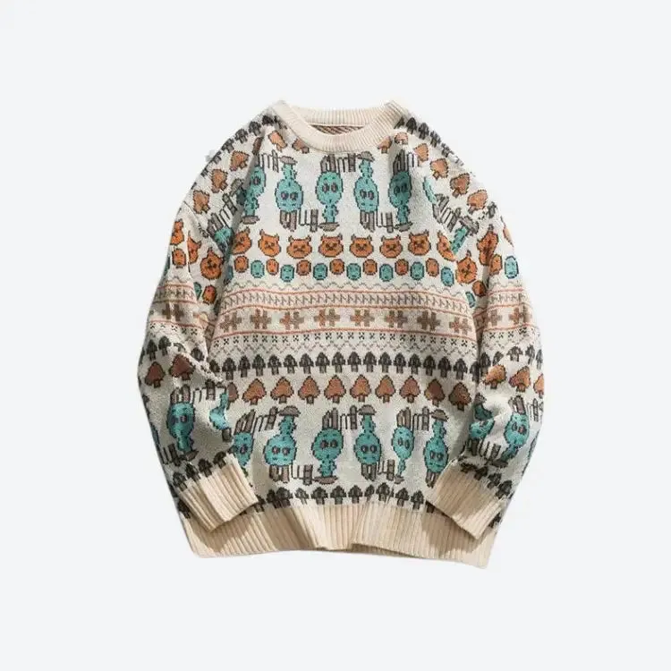 Y2K Vintage Animal Jacquard Unisex Sweater for Fall and Winter