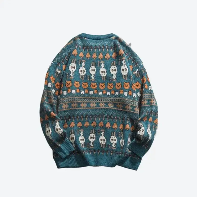 Y2K Vintage Animal Jacquard Unisex Sweater for Fall and Winter