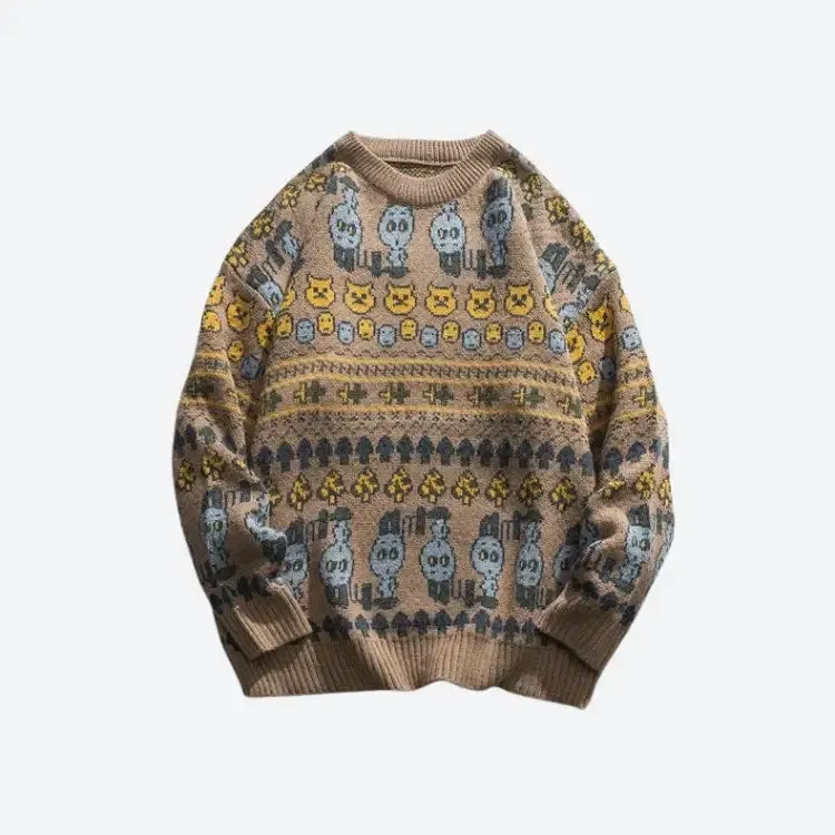 Y2K Vintage Animal Jacquard Unisex Sweater for Fall and Winter