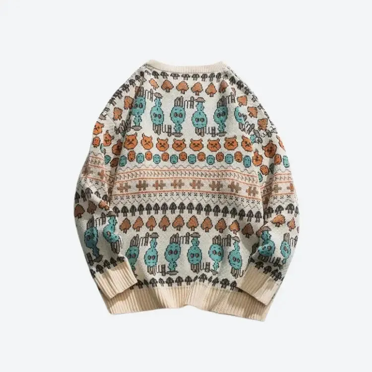 Y2K Vintage Animal Jacquard Unisex Sweater for Fall and Winter