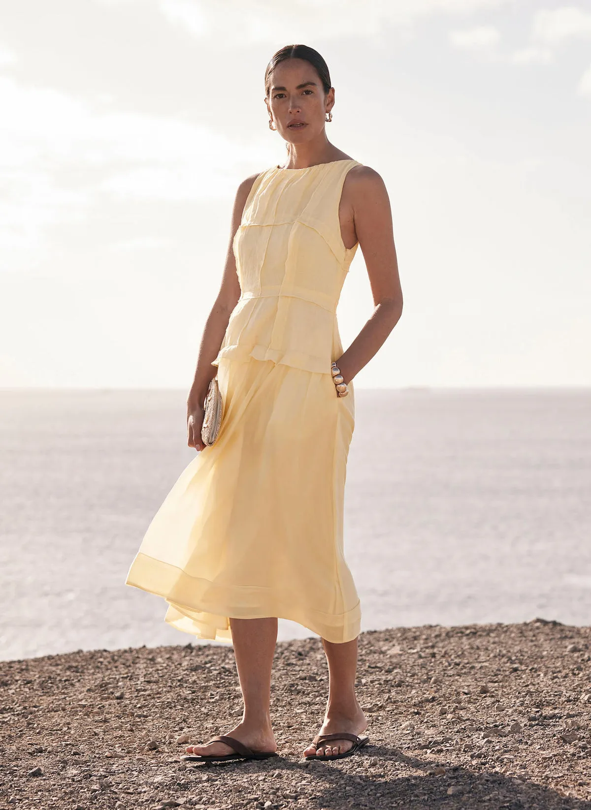 Yellow Sleeveless Midi Dress