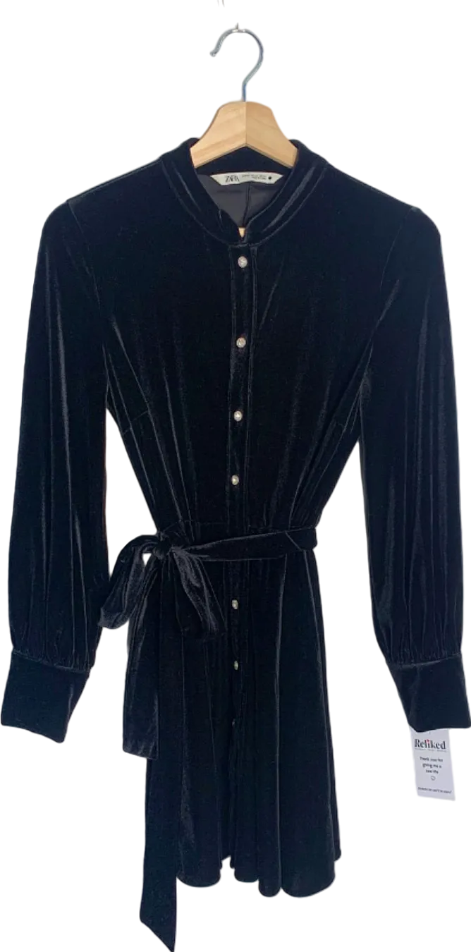 ZARA Black Velvet Button-Down Mini Dress XS