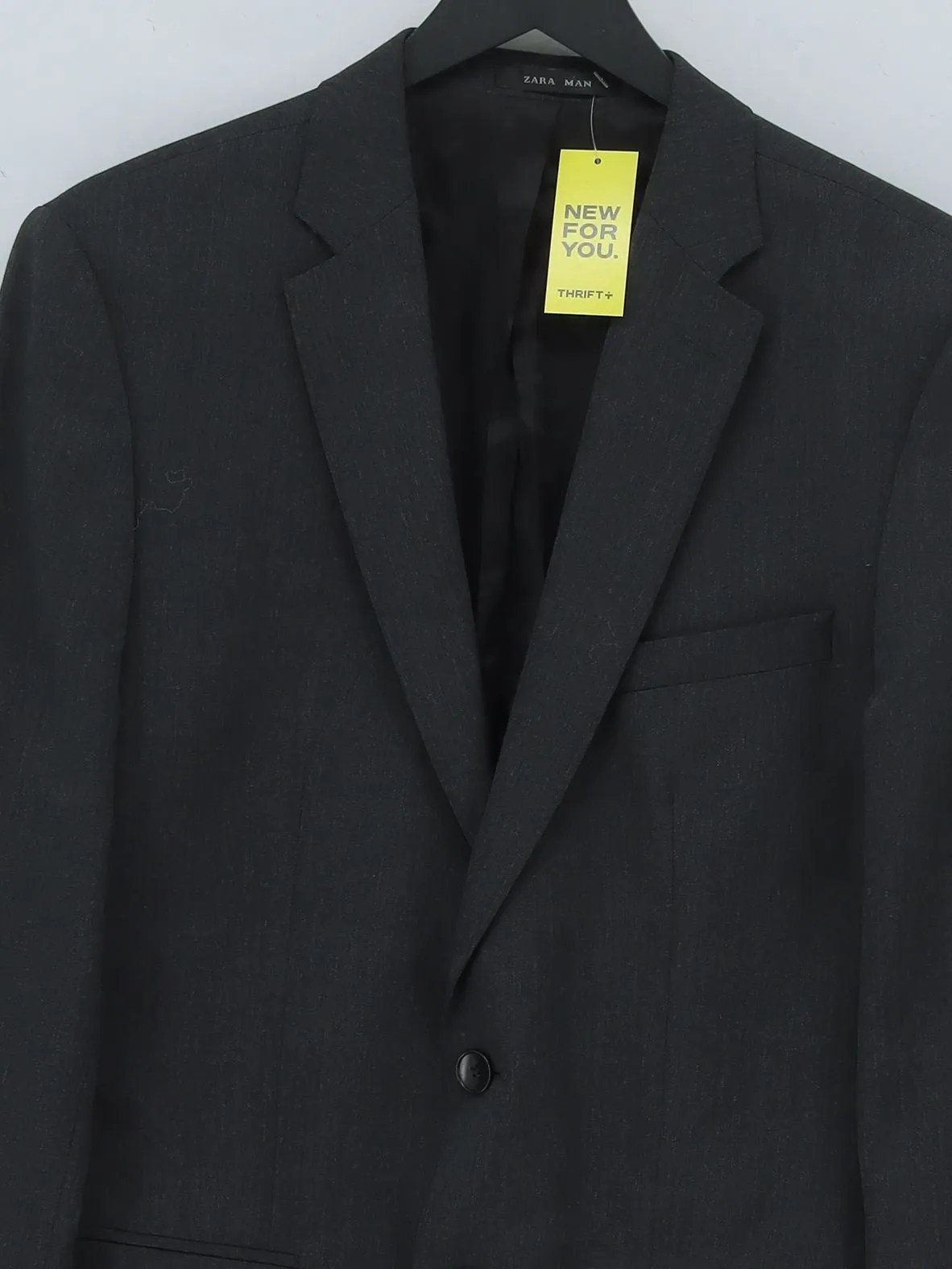 Zara Men's Blazer Chest: 38 in Grey Wool with Elastane, Polyester