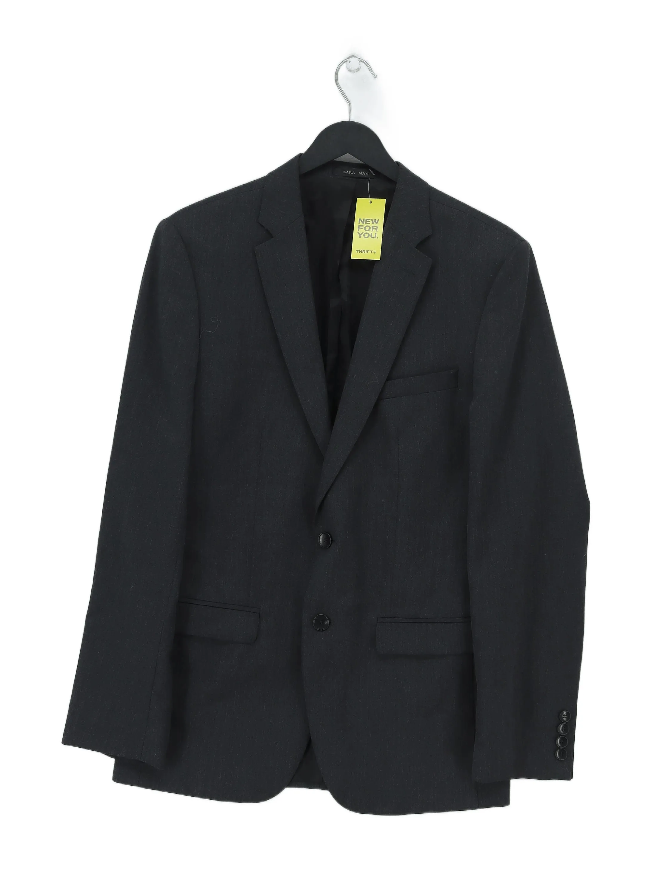 Zara Men's Blazer Chest: 38 in Grey Wool with Elastane, Polyester