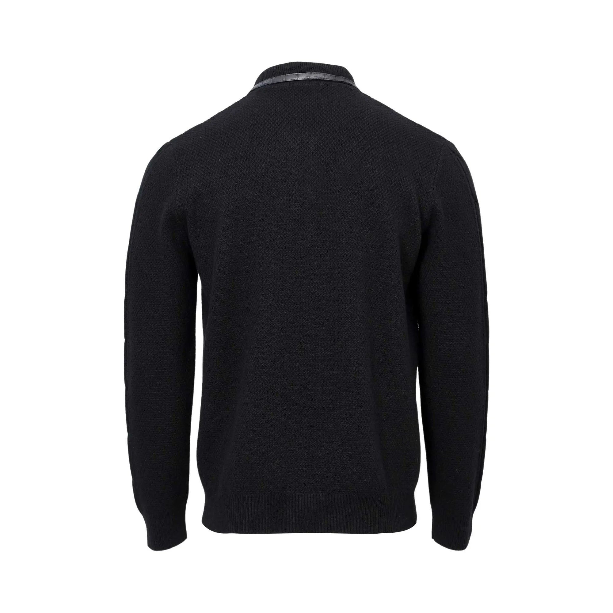 Zilli Men's Knit Half-Zip Polo Sweater with Leather Collar