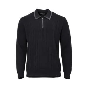 Zilli Men's Knit Half-Zip Polo Sweater with Leather Collar